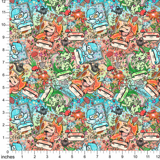 Cotton Twill - Pocket Monsters Polaroids in Ombre - By the yard