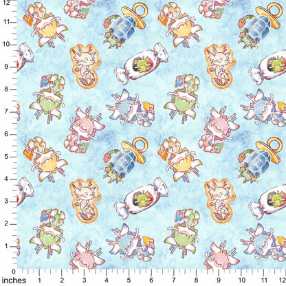 Cotton Twill - [ET Sewing Stash X n2y88] Dragons (Sky Blue Wash) - 1-yard Precut
