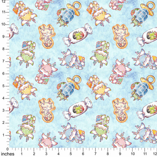 Cotton Twill - [ET Sewing Stash X n2y88] Dragons (Sky Blue Wash) - 1-yard Precut
