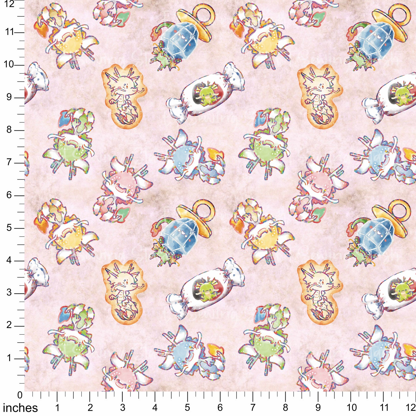 Cotton Twill - [ET Sewing Stash X n2y88] Dragons (Antique Rose Wash) - By the yard
