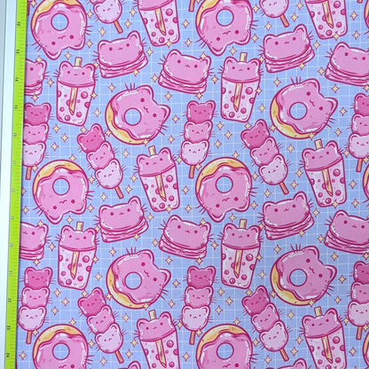 Cotton Twill - Cat Desserts (Periwinkle) - By the Metre