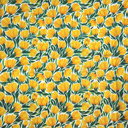 Cotton Twill - Painted Yellow Tulips - 1 metre Pre-cut