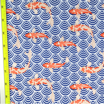 Cotton Twill - Koi and Blue Waves - By the Yard