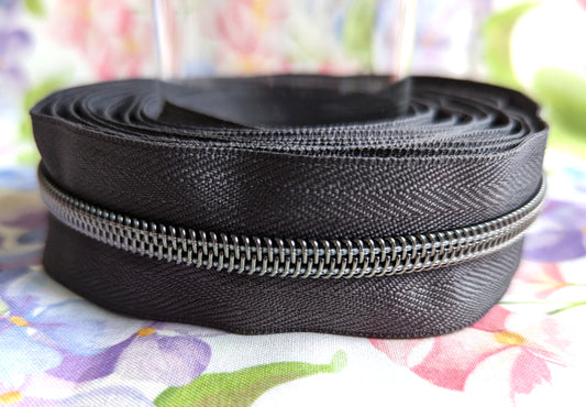 #5 Shadow Zipper Tape - Gunmetal Black Nylon Coil