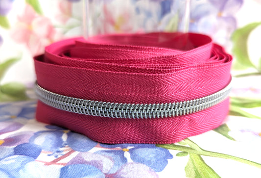 #5 Pink Zipper Tape - Silver Nylon Coil