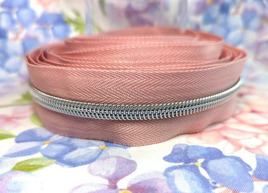 #5 Blush Zipper Tape - Silver Nylon Coil