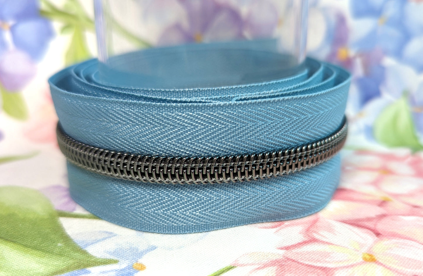 #5 Light Blue Zipper Tape - Gunmetal Black Nylon Coil