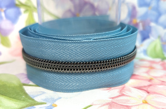 #5 Light Blue Zipper Tape - Gunmetal Black Nylon Coil