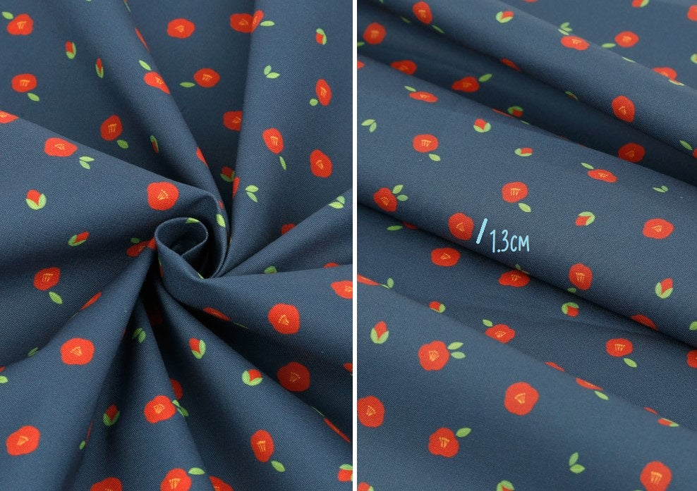 Fabric - Red Camellias in Navy